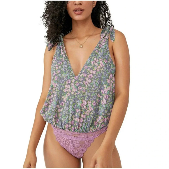 Women’s Intimately Free People Bare it All blue floral bodysuit Small - Picture 1 of 9